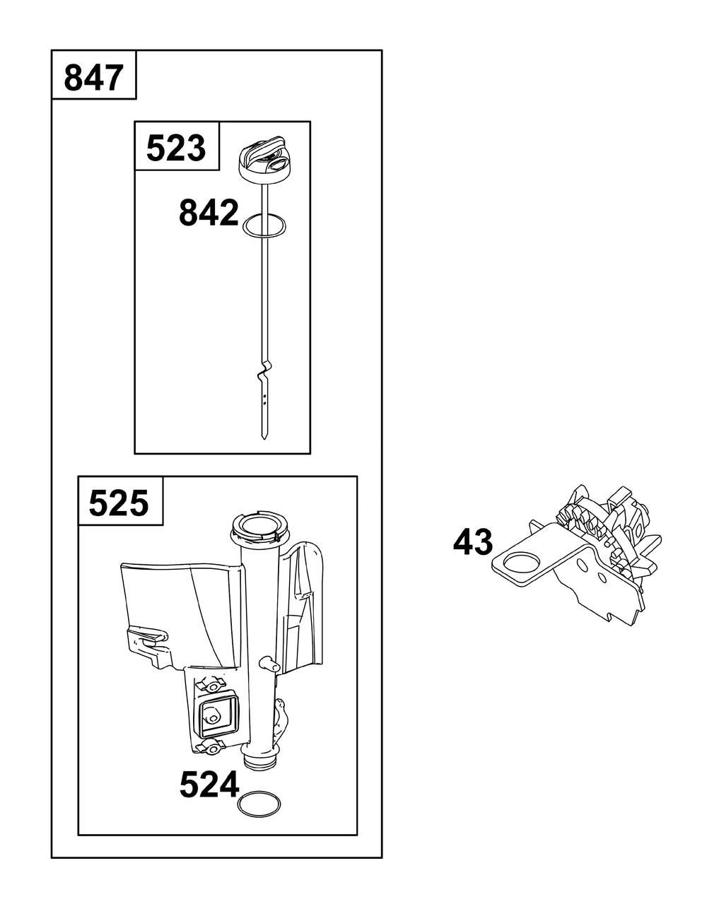 Lubrication Group Diagram and Parts List for 21R807-0039-B5 200000 - 399999 Briggs and Stratton Engine
